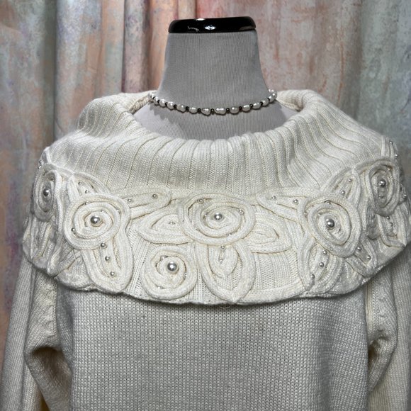 VTG📌Exclusive Style for Ladies European Wool Sweater w/Shawl Collar - Pearls - Picture 3 of 15